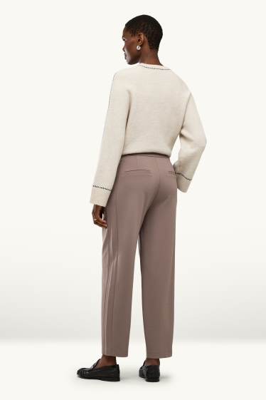 Damen - Jersey-Hose - High Waist - Barrel Leg - taupe