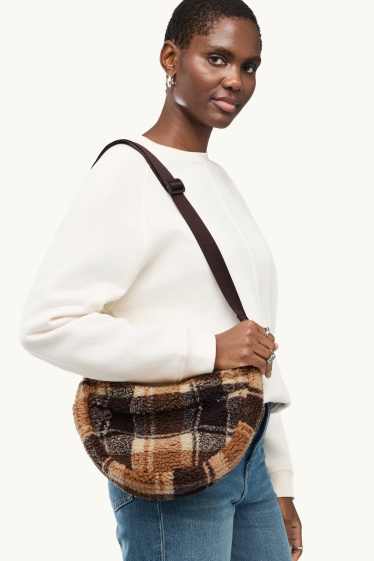 Damen - Teddy-Umhängetasche - kariert - braun / beige