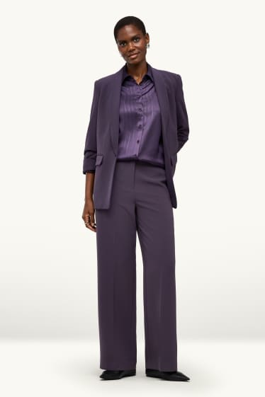 Donna - Pantaloni business - vita alta - gamba ampia - viola
