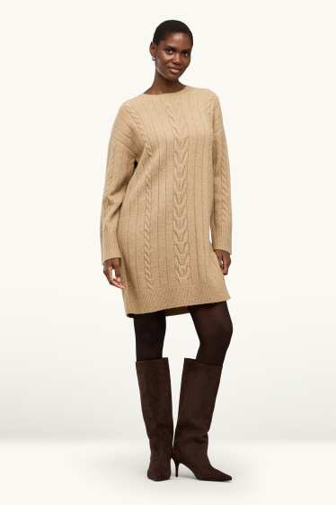 Femei - Rochie din tricot - straight fit - cu torsade - bej