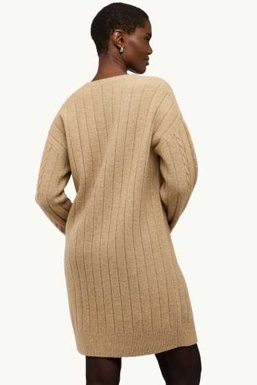 Femei - Rochie din tricot - straight fit - cu torsade - bej