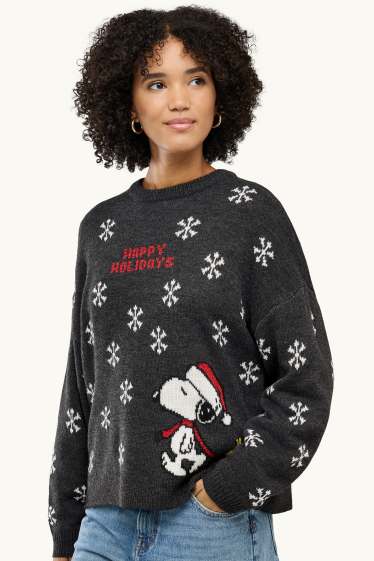 Dames - Kersttrui - Peanuts - donkergrijs