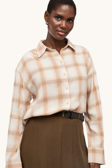 Dames - Overhemdblouse - geruit - beige / beige