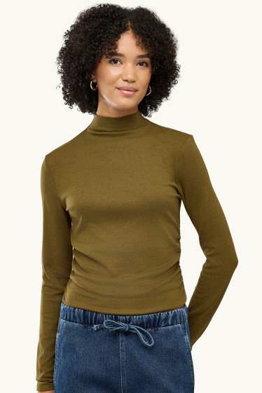 Women - Long sleeve top - slim fit - khaki