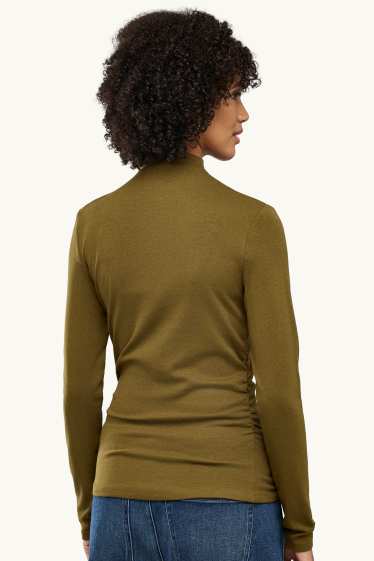 Women - Long sleeve top - slim fit - khaki