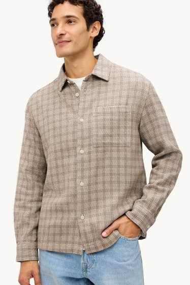 Uomo - Camicia - relaxed fit - collo all'italiana - a quadretti - beige