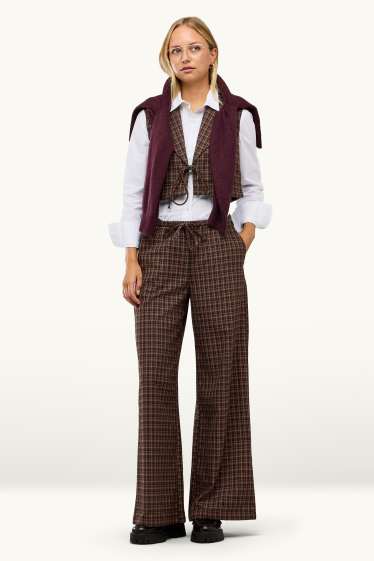 Damen - Stoffhose - Mid Waist - Wide Leg - kariert - braun
