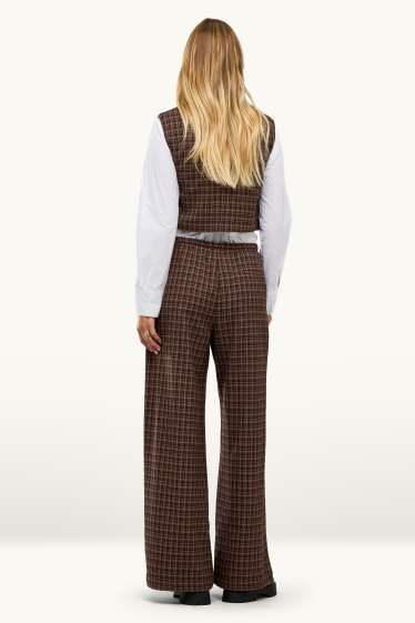 Damen - Stoffhose - Mid Waist - Wide Leg - kariert - braun
