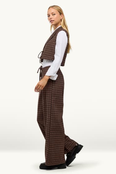 Damen - Stoffhose - Mid Waist - Wide Leg - kariert - braun