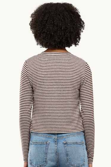 Women - Cardigan - striped - brown / cremewhite