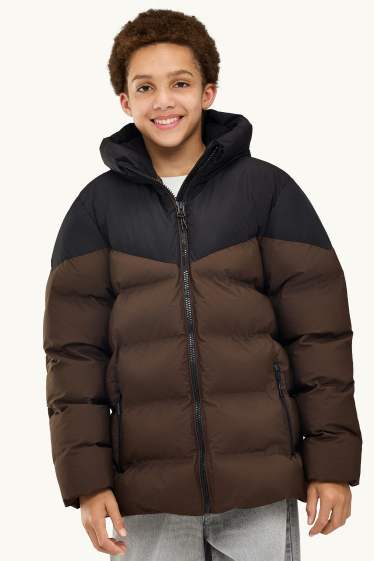 Kinder Buben - Steppjacke mit Kapuze - gefüttert - wasserabweisend - braun / dunkelblau