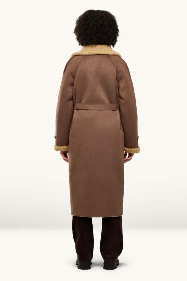 Femmes - Manteau imitation mouton - faux suède - marron