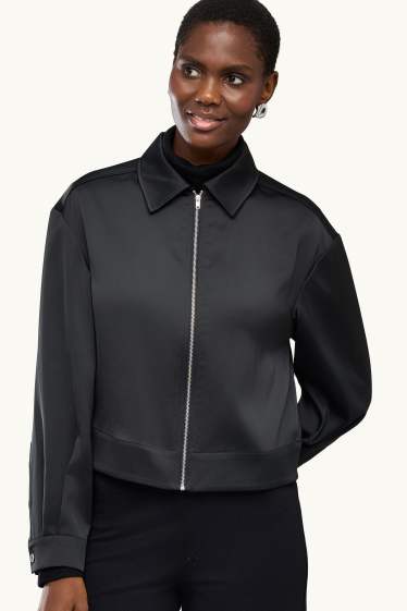 Women - Satin bomber jacket - black