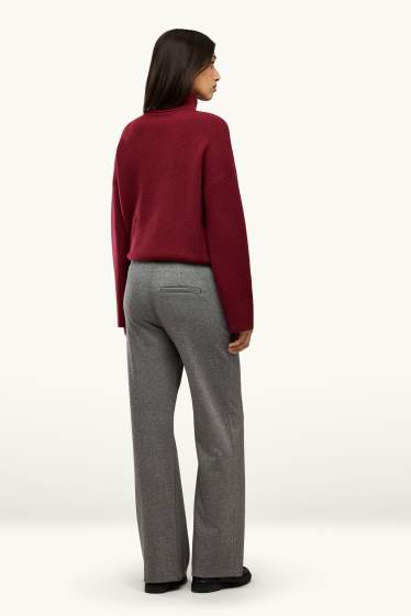 Dames - Jersey broek - mid waist - wide leg - grijs