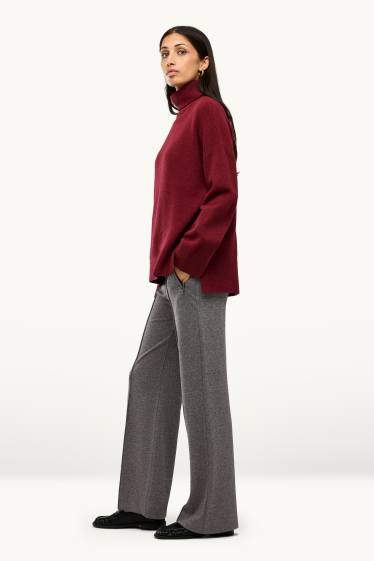 Dames - Jersey broek - mid waist - wide leg - grijs