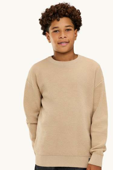 Enfants garçons - Pull - finition côtelée - beige