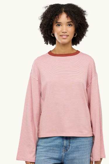 Femmes - Haut à manches longues - Oversize - à rayures - rose