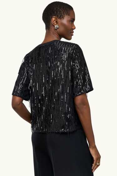 Dames - Blouse van chiffon, met pailletten - zwart