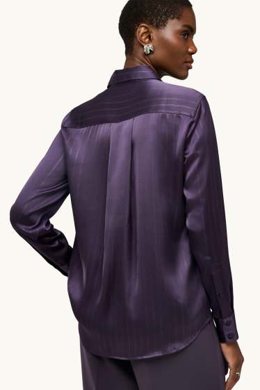 Donna - Camicetta in raso - gessato - viola