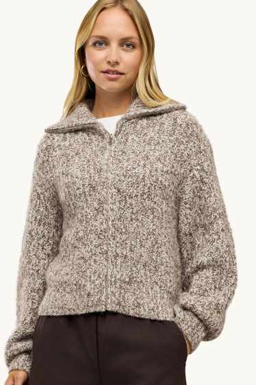 Femei - Cardigan tricotat - reiat - bej melanj