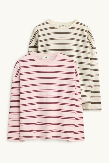 Kinder Mädchen - Multipack 2er - Langarmshirt - gestreift - zartrosa