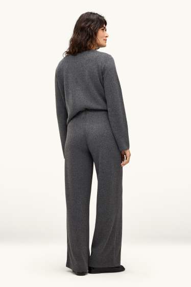 Donna - Pantaloni sportivi in maglia - a coste - grigio scuro