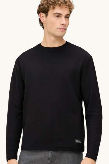 Bărbați - Tricou cu mânecă lungă - relaxed fit - negru