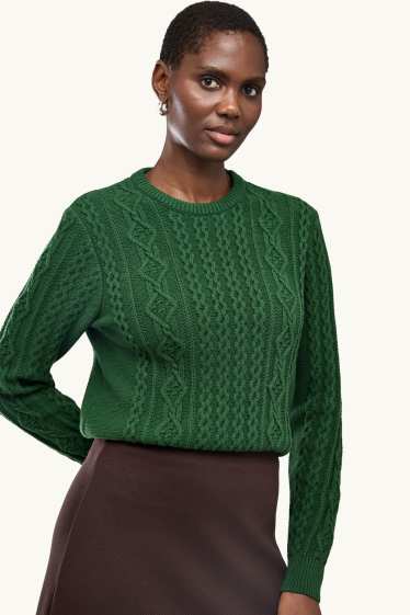 Women - Jumper - cable knit pattern - dark green