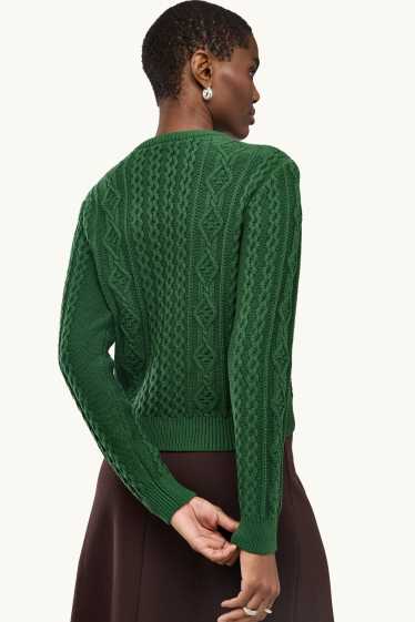 Women - Jumper - cable knit pattern - dark green