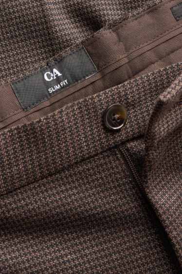 Hommes - Pantalon de costume - slim fit - texturé - marron foncé