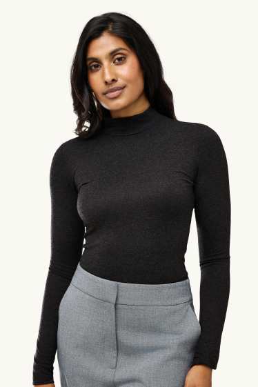 Damen - Langarmshirt  - dunkelgrau-melange