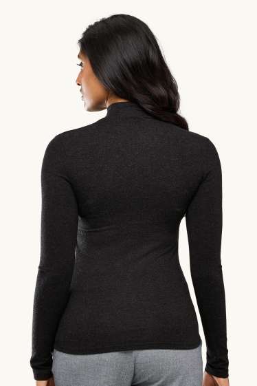 Damen - Langarmshirt  - dunkelgrau-melange
