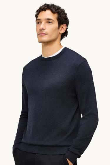 Hommes - Pull en mérinos - bleu foncé