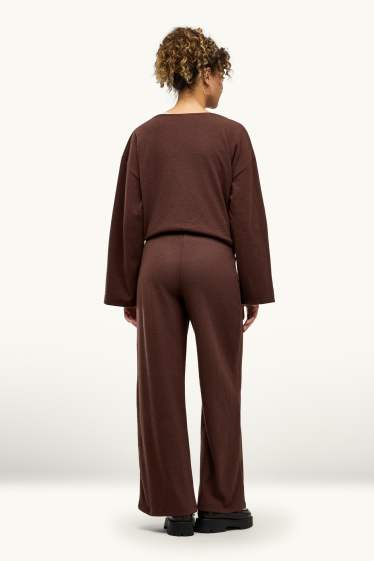 Femmes - Pantalon de jogging - finition côtelée - marron