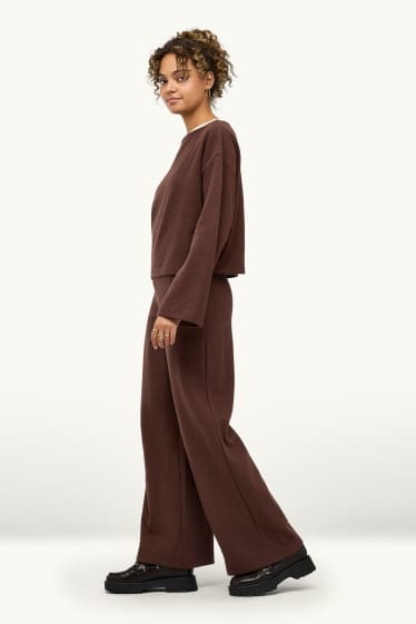 Femmes - Pantalon de jogging - finition côtelée - marron