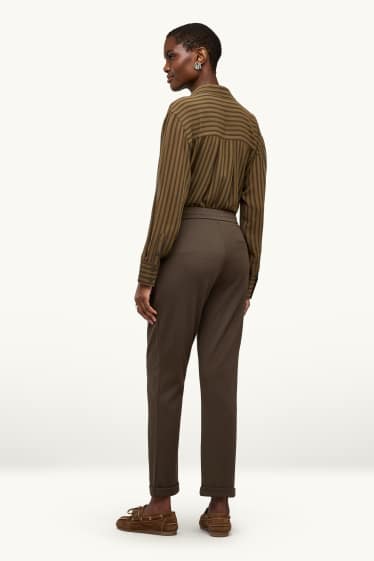 Donna - Pantaloni di stoffa - vita media - tapered fit - marrone scuro