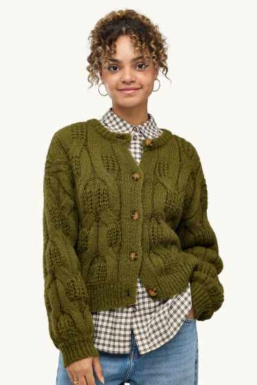 Femei - Cardigan tricotat - cu torsade - verde