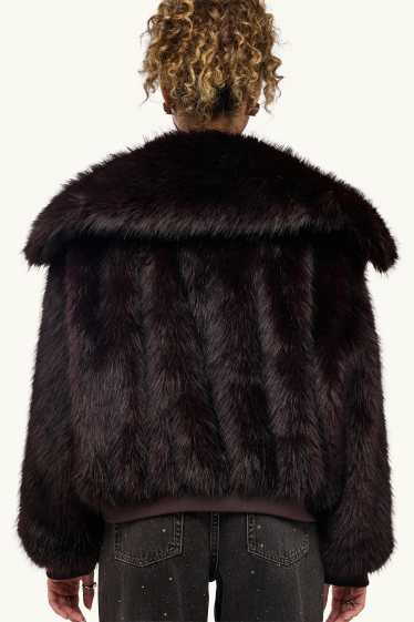 Women - Bomber jacket - fake fur - dark brown