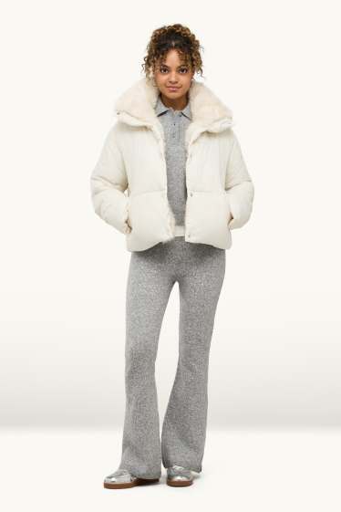 Women - Knitted joggers - light gray-melange