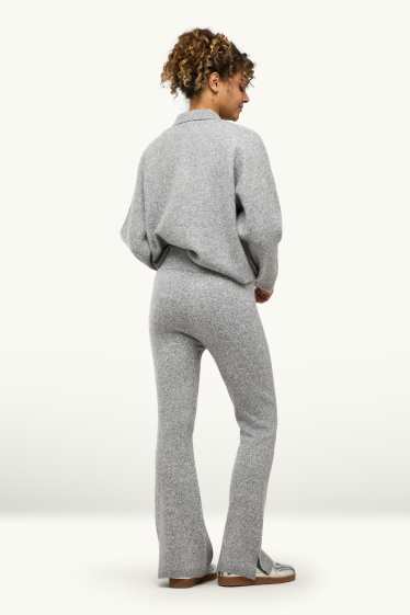 Women - Knitted joggers - light gray-melange