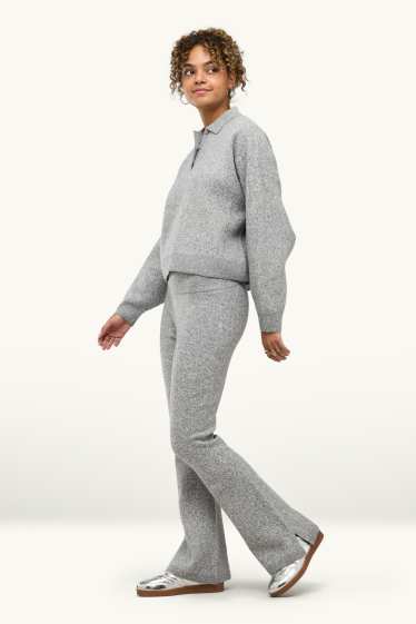 Women - Knitted joggers - light gray-melange