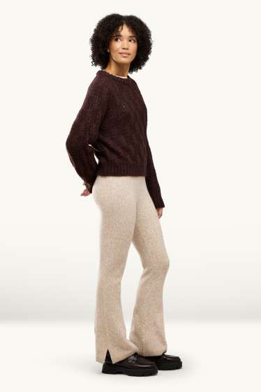 Donna - Pantaloni sportivi in maglia - beige melange