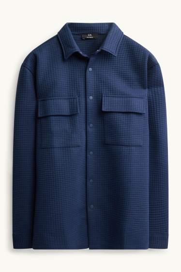 Hommes - Veste-chemise - relaxed fit - col kent - finition texturée - bleu foncé