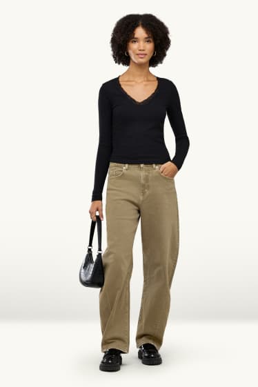 Femei - Barrel jeans - talie medie - kaki