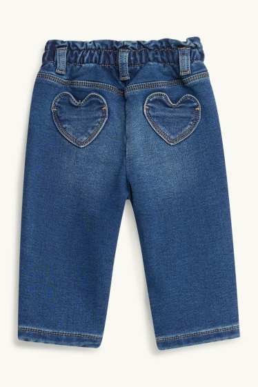 Bébés filles - Petite fleur et petit cœur - jean chaud bébé - jean bleu