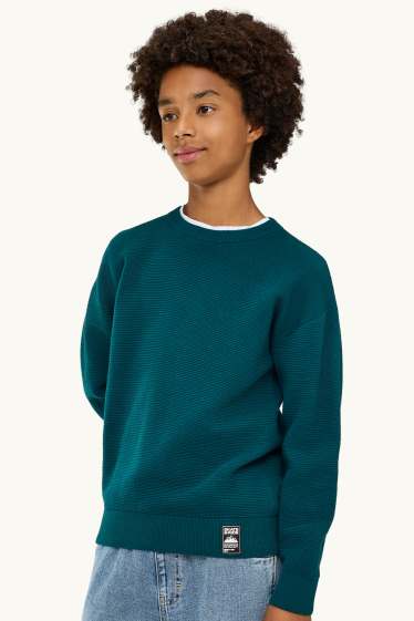 Kinder Jungen - Pullover - gerippt - dunkeltürkis