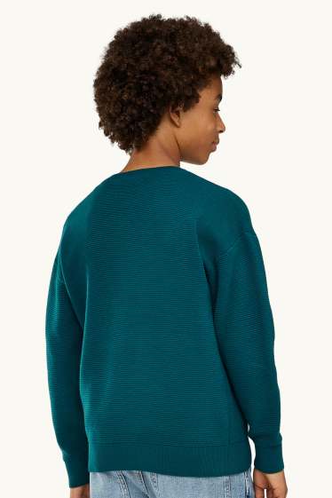 Kinder Jungen - Pullover - gerippt - dunkeltürkis