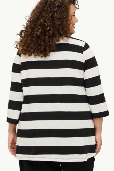 Dámské - Tričko - relaxed fit - pruhované - LYCRA® - bílá/černá