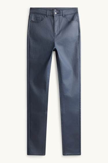 Damen - Stoffhose - Mid Waist - Skinny Fit - Lederimitat - blau
