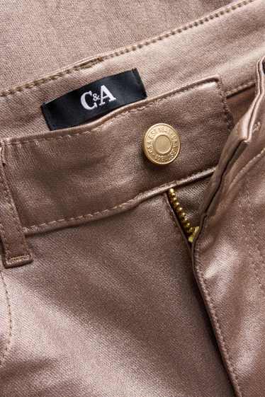Dámské - Plátěné kalhoty - mid waist - skinny fit - imitace kůže - růžová